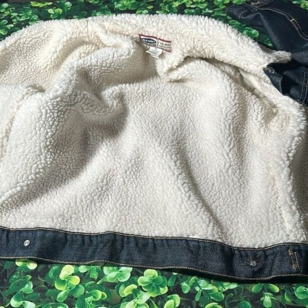Old Navy Sherpa Lined Jean Denim Trucker Jacket Y2K Vintage Warm Women Sz M NWOT - Picture 8 of 16